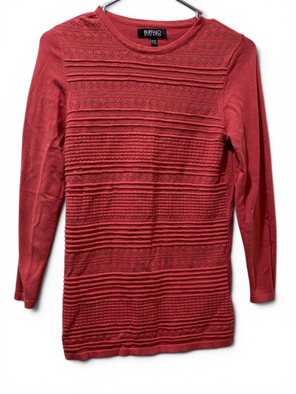 Buffalo David Bitton Knit Top XS Red Textured Long Sleeve Casual